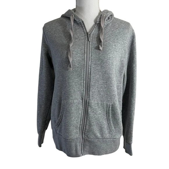 Time and Tru Gray Fleece Lined Zip Up Hoodie Womens Medium Long Sleeve Pockets - Picture 1 of 6